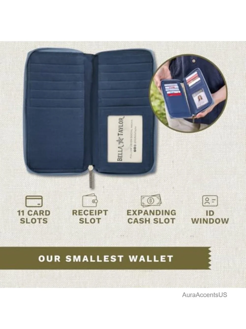 Quilted Cotton Zip Around Card Wallet with RFID Protection
